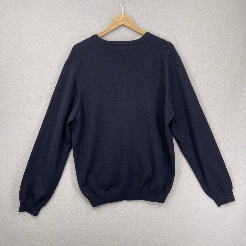 Brooks Brothers Wool Blend Sweater Mens Large Navy Blue V-neck Preppy *flaw - Picture 8 of 8